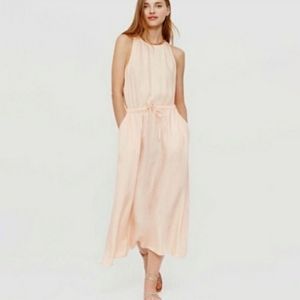 LOU & GREY Satin Peach Midi Dress with Back Cutout